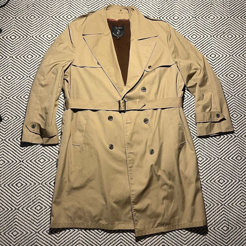 Vintage Botany 500 Tan Khaki Button Trench Removable Insulated Liner Men Size 44